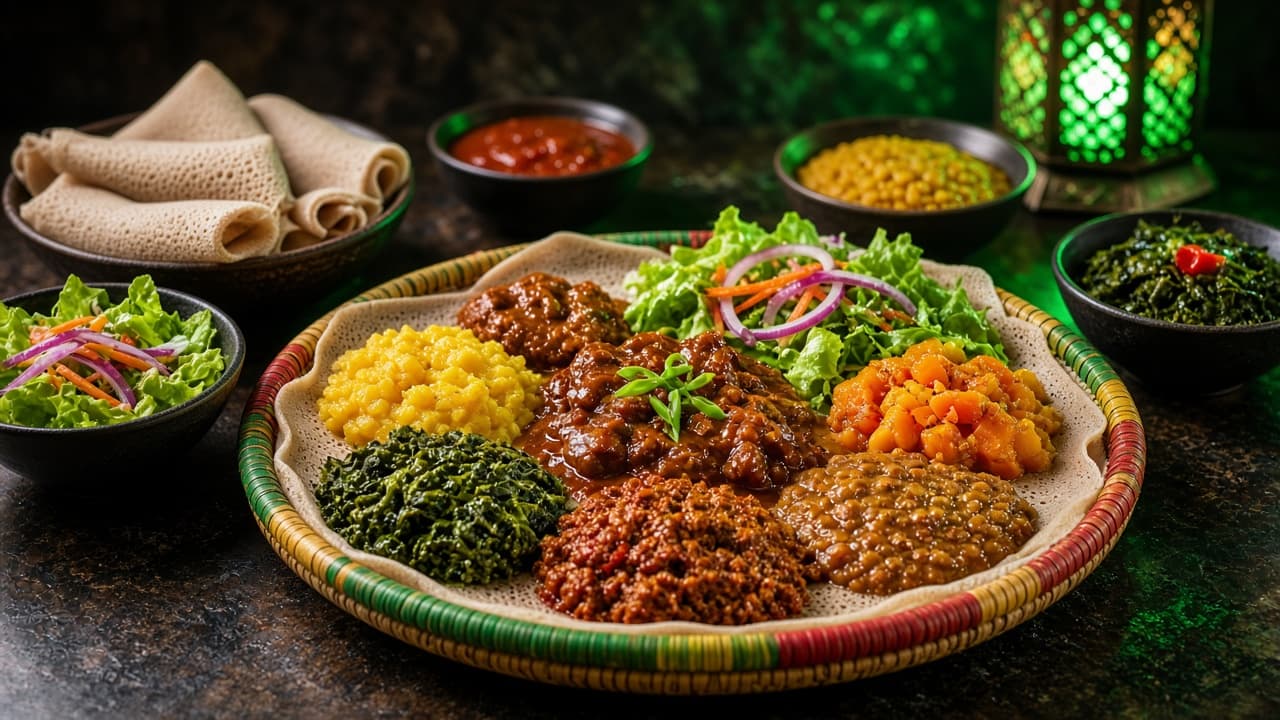 A spread of Ethiopian dishes